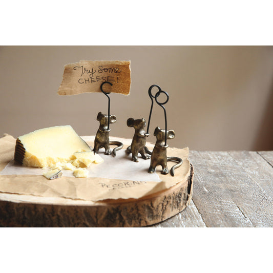 Cast Iron Mouse Holding Cheese Label