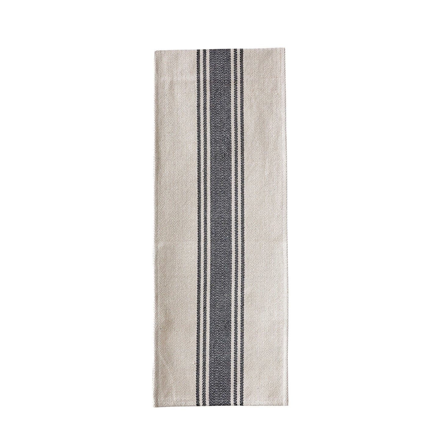 Woven cotton cream table runner with black stripes