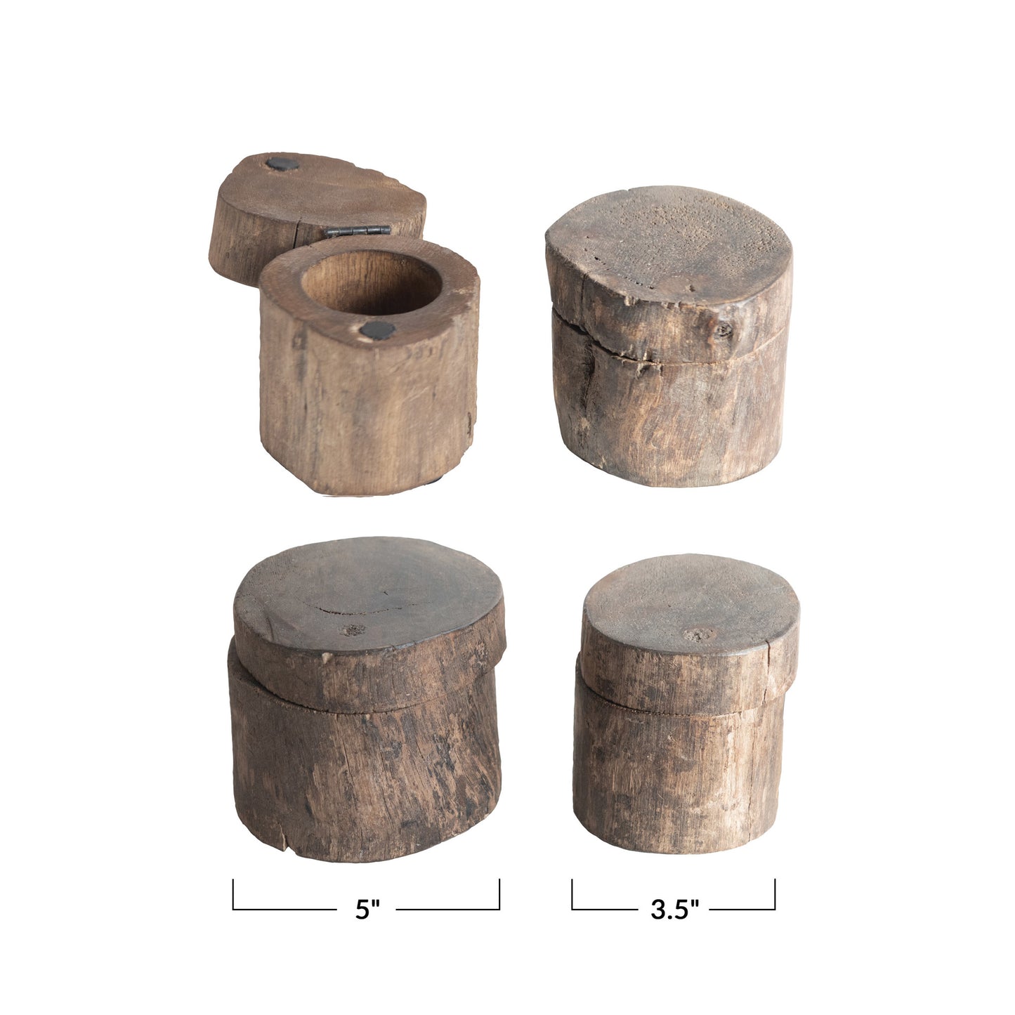 Round Reclaimed Wood Container with Magnetic Lid