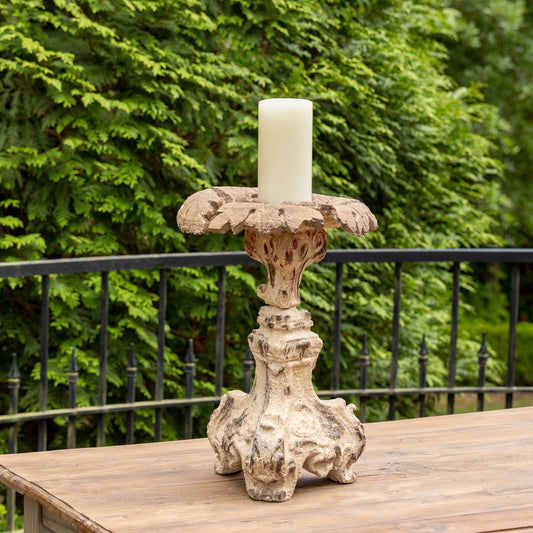 Old World Cast Relic Candle Holder on Table