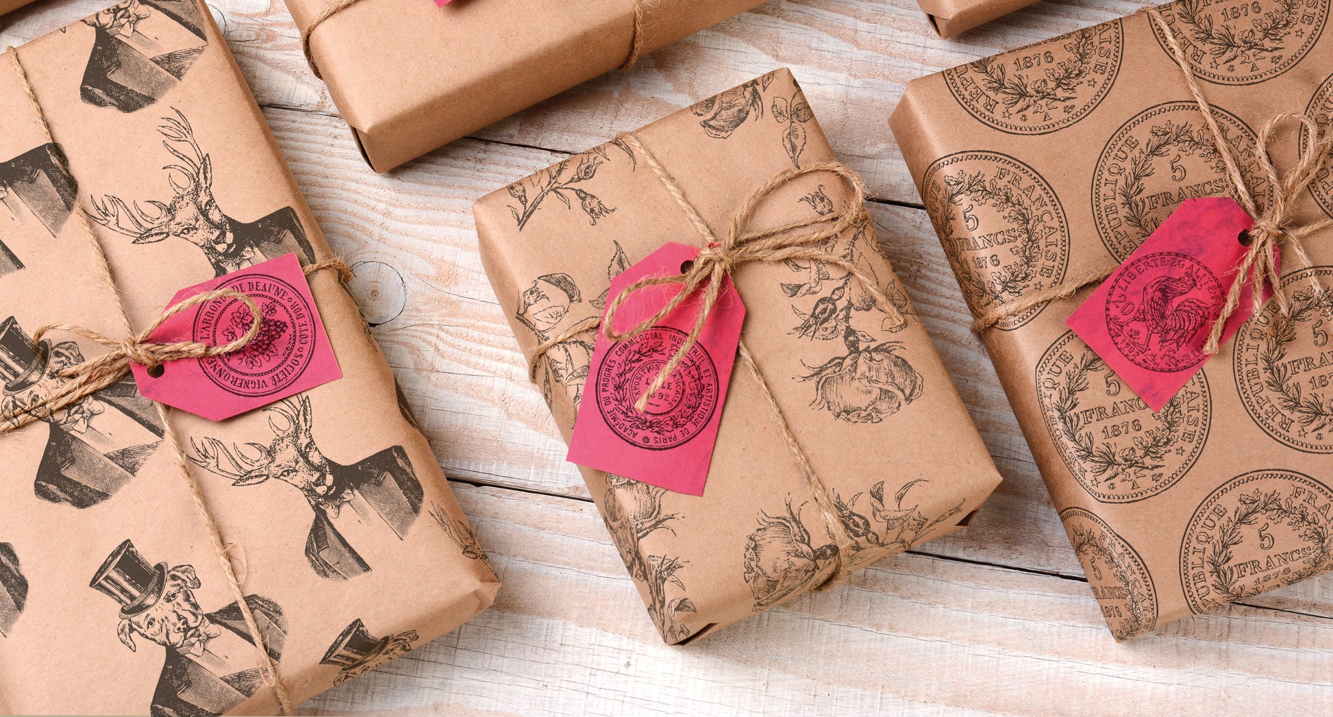Antiquities IOD Stamps on gift wrap