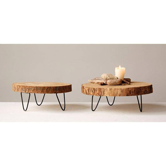 Round Paulownia Wood Pedestal with Metal Legs